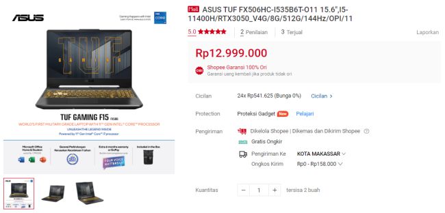Beli Laptop ASUS Gaming di Shopee